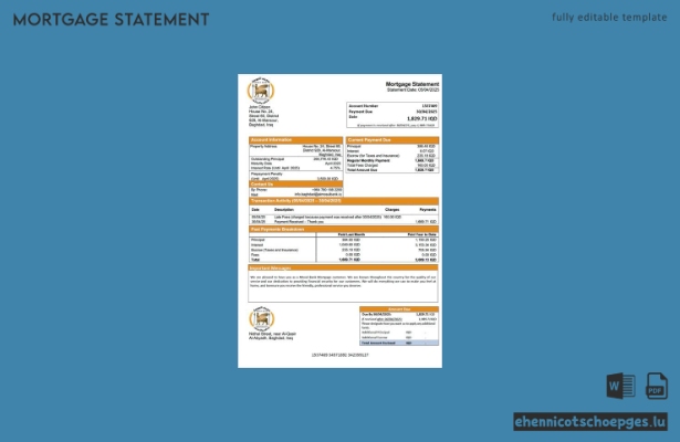 Beispiel eines Hypothekenauszugs der Iraq Mosul Bank (Word- und PDF-Datei)